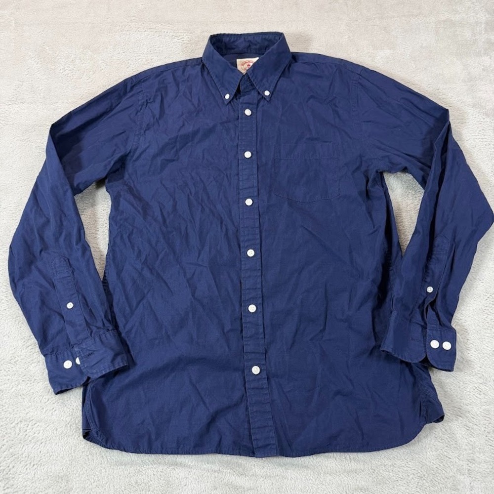 Brooks Brothers Red Fleece Mens Medium Button Down Shirt Navy Twill Cotton EUC